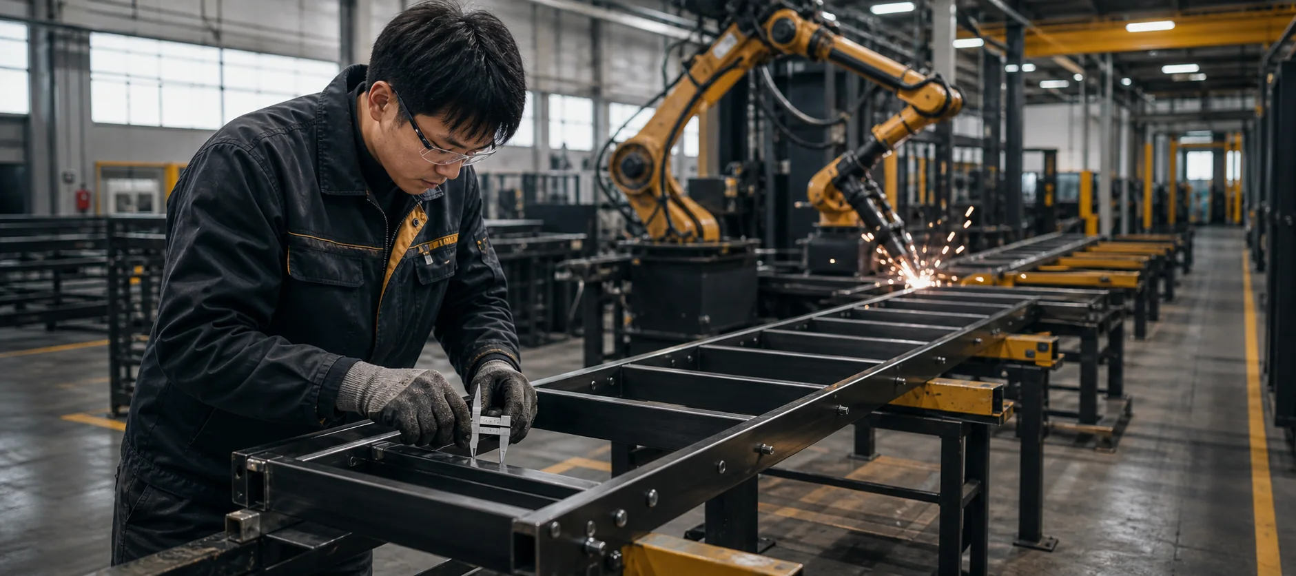 Robotic ladder frame production and quality inspection in the factory
