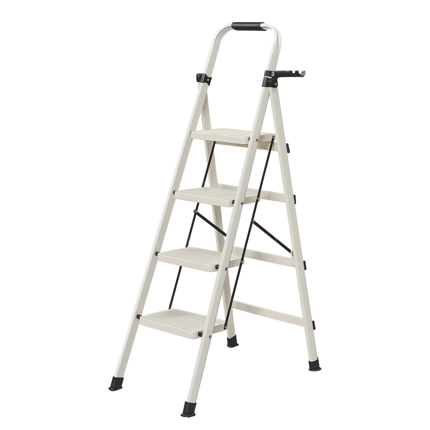 ARK09 four-step white carbon steel household step ladder with padded handrail and tool tray