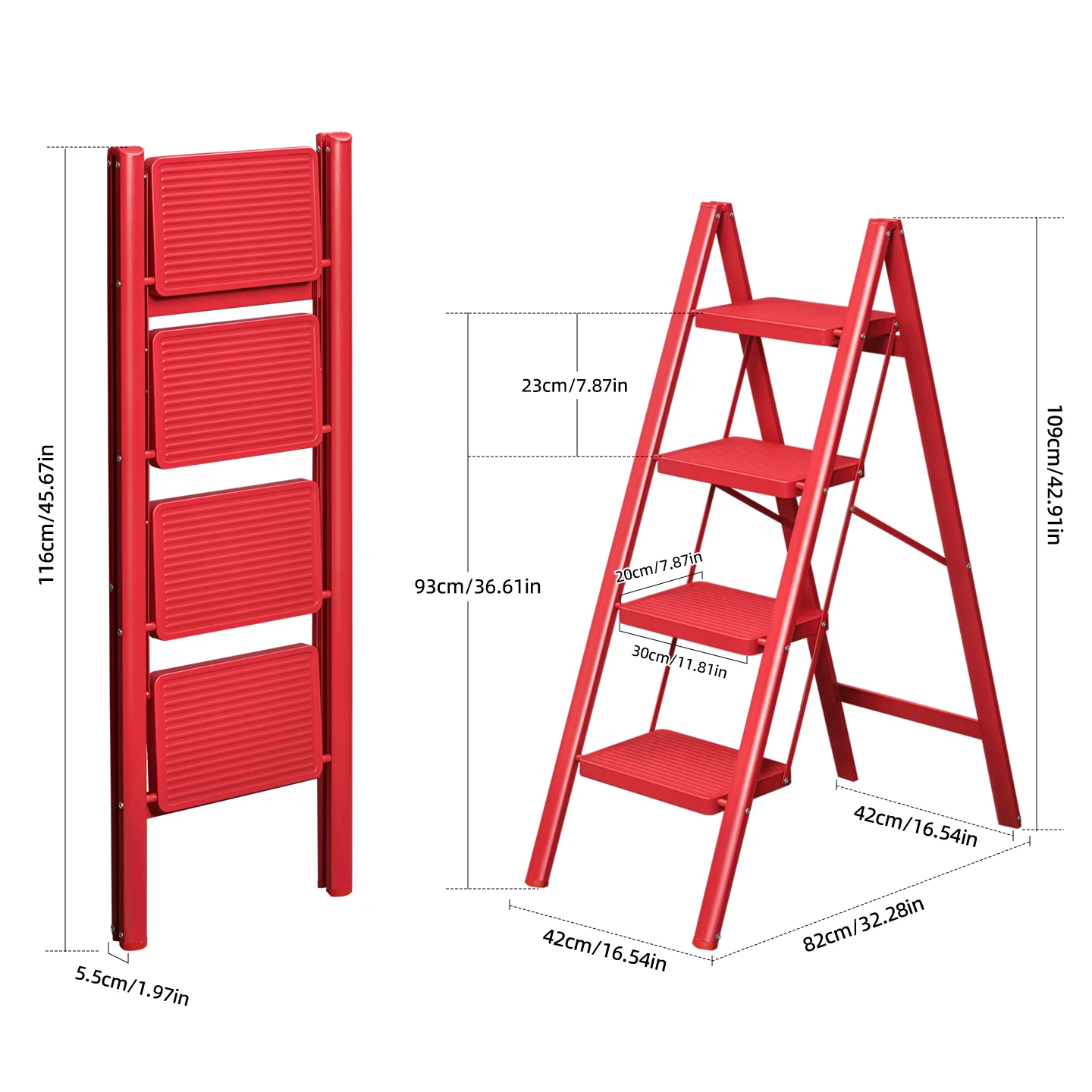 ARK11 four-step ladder open and folded dimensions