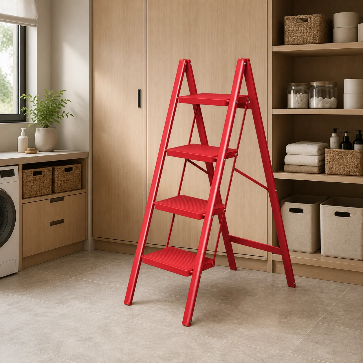 ARK11 red four-step A-frame ladder in a premium utility room