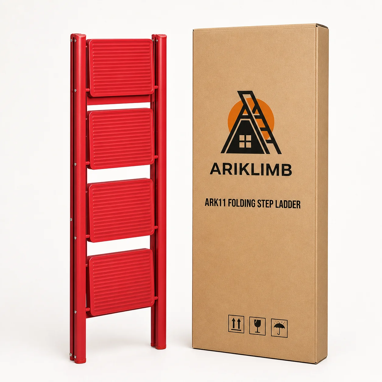ARK11 folded four-step ladder with 117 by 43 by 5.5 centimeter carton