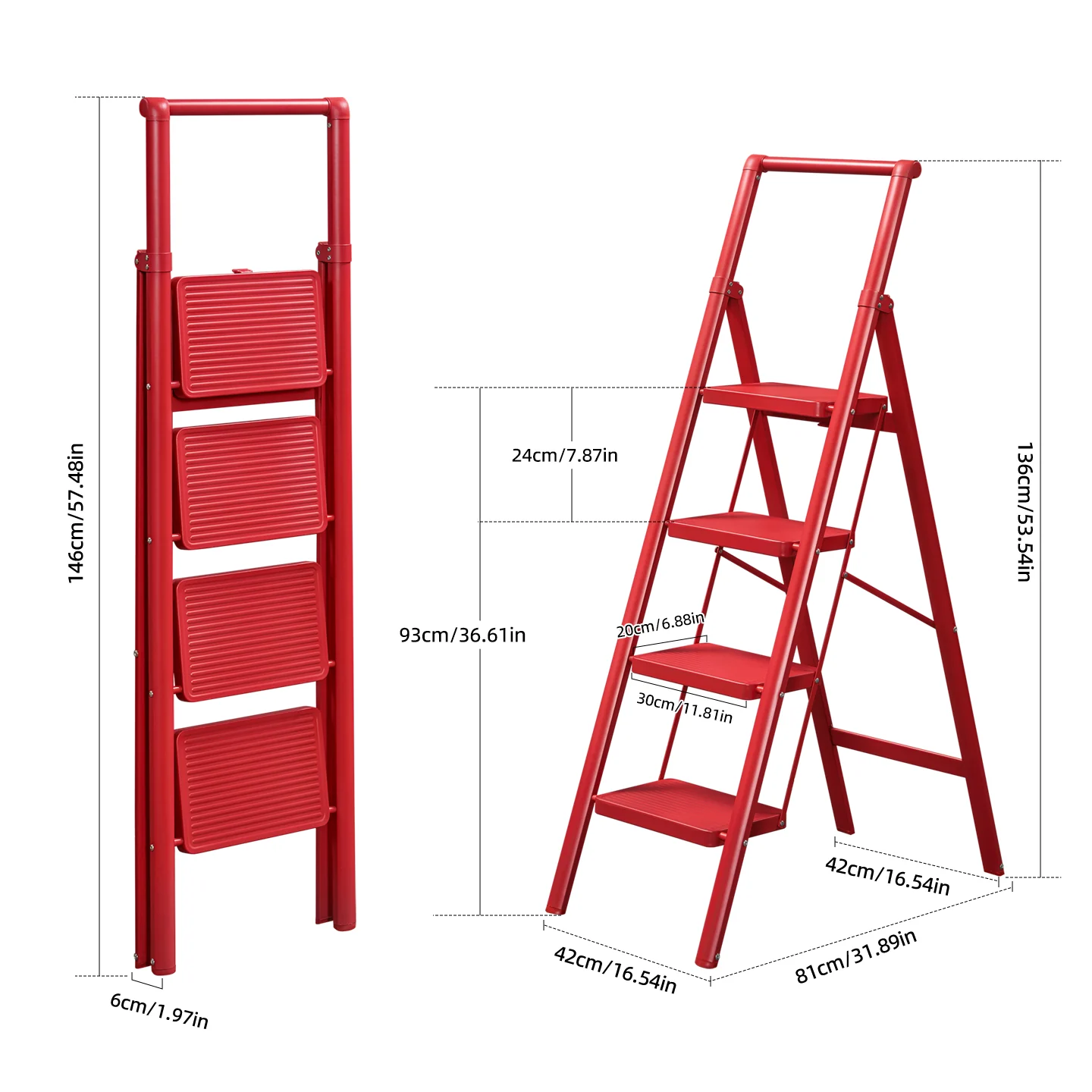 ARK11F four-step ladder open and folded dimensions
