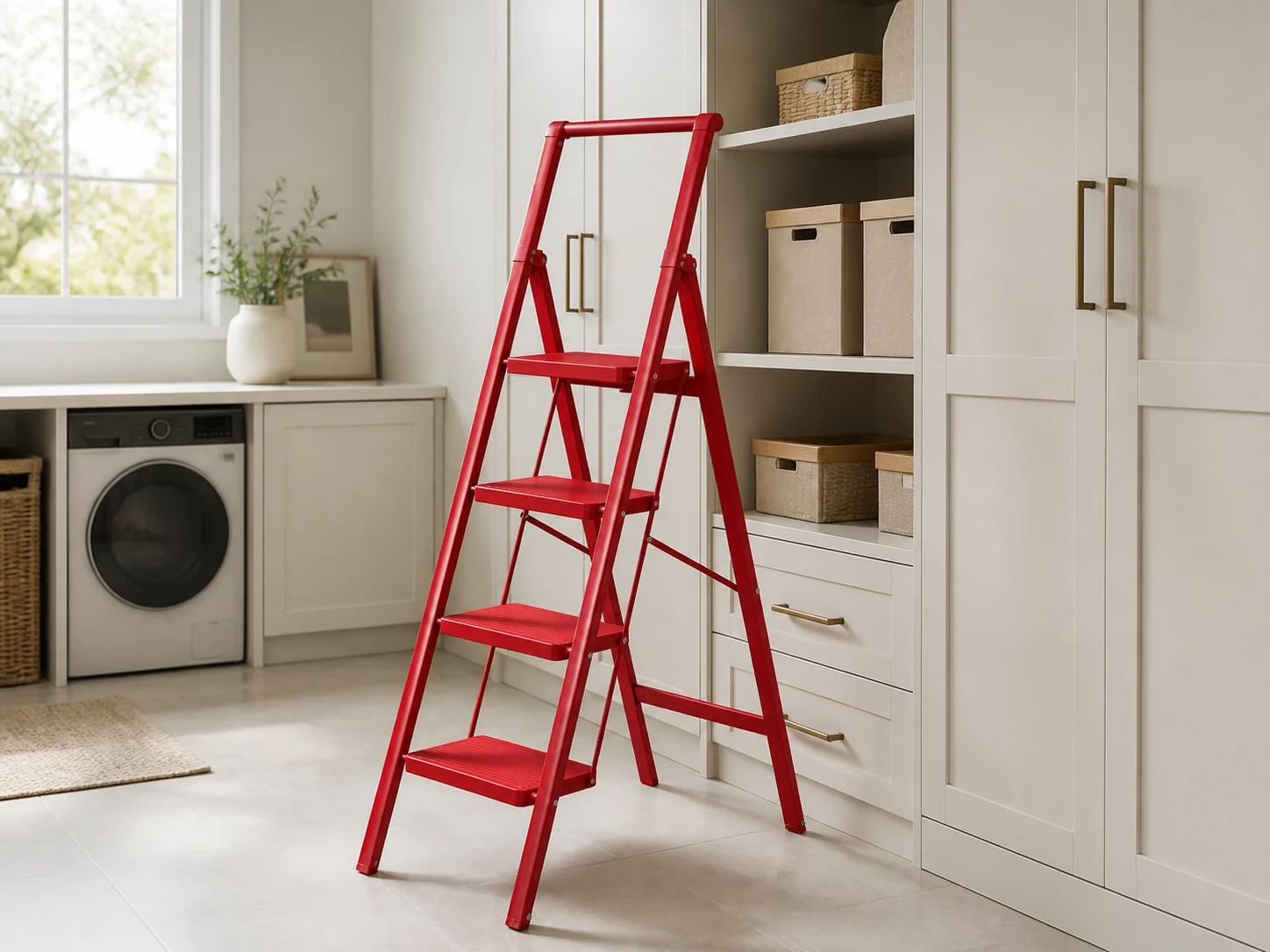 ARK11F red four-step handrail ladder in a premium utility room
