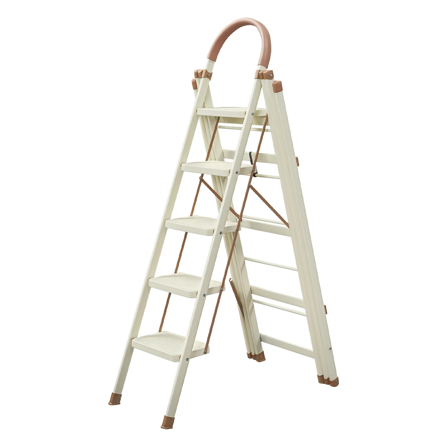 ARK16 ivory five-step carbon steel multifunction ladder front open view