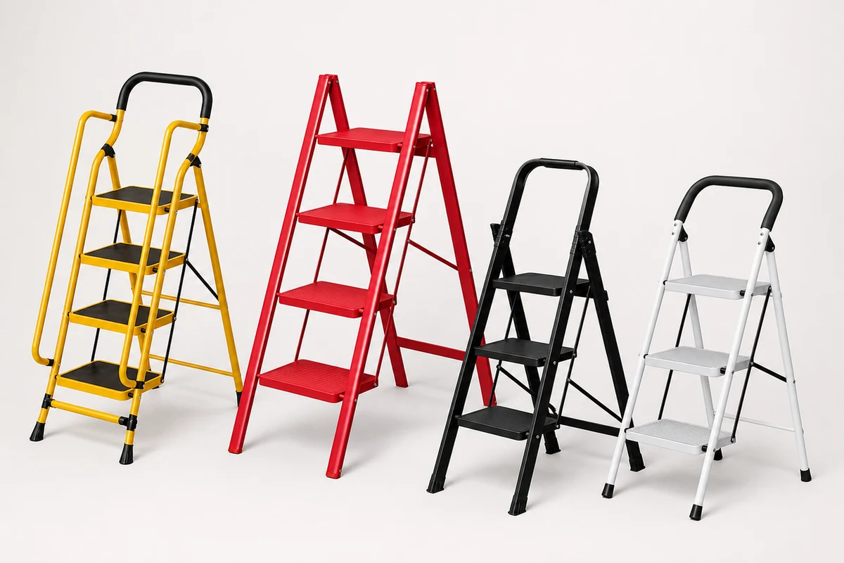 Household step ladder product family in red, black, white and yellow