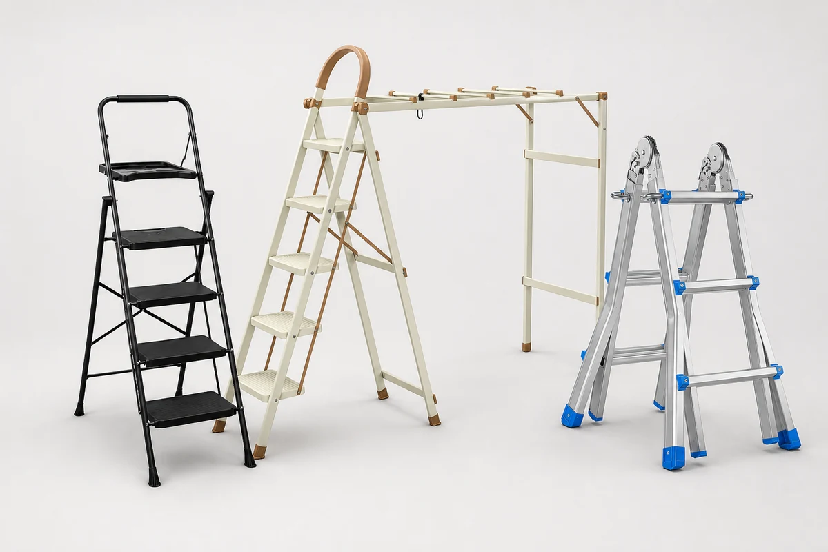 Multi-purpose utility, multi-position and fold-out platform ladder family
