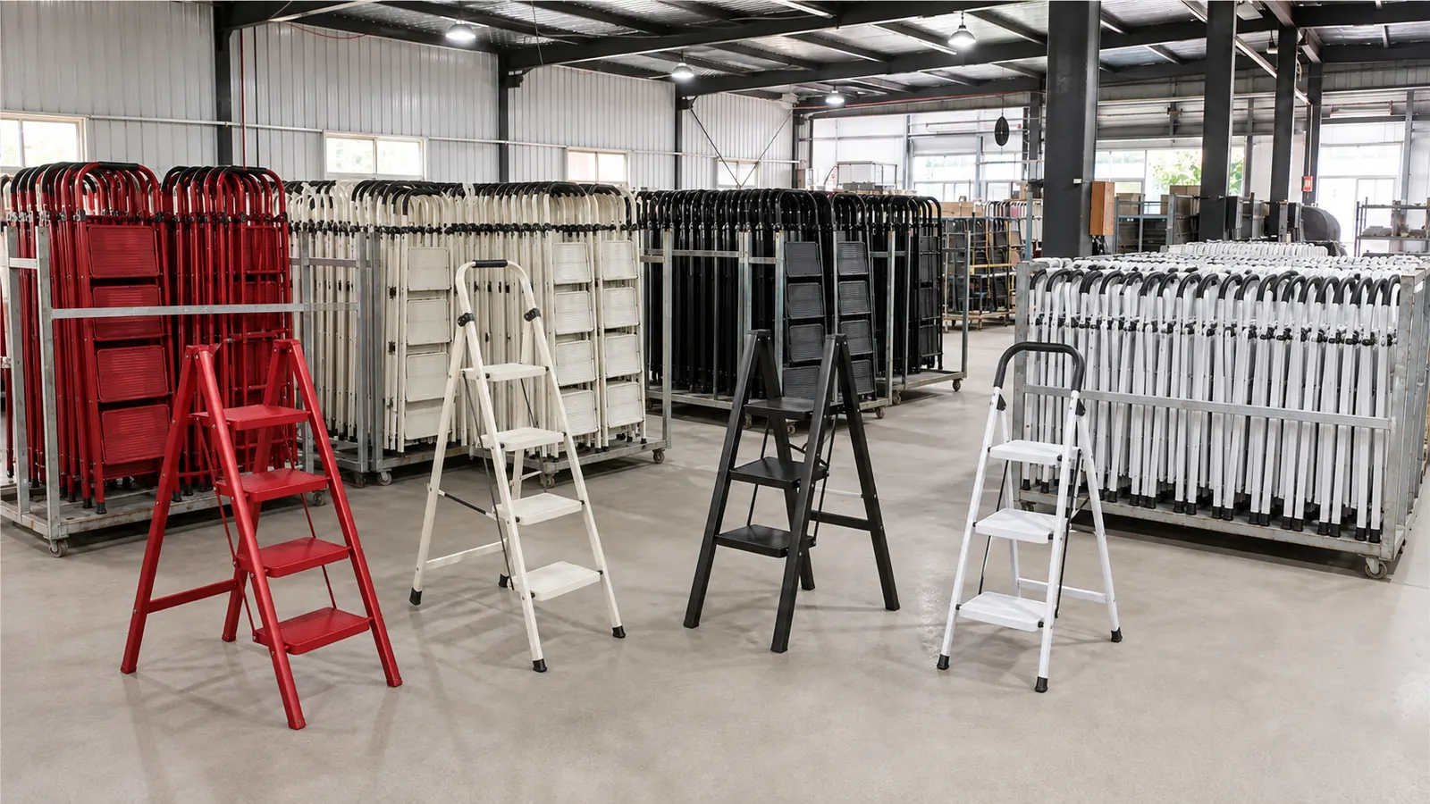 Finished step ladders arranged in ARIKLIMB factory
