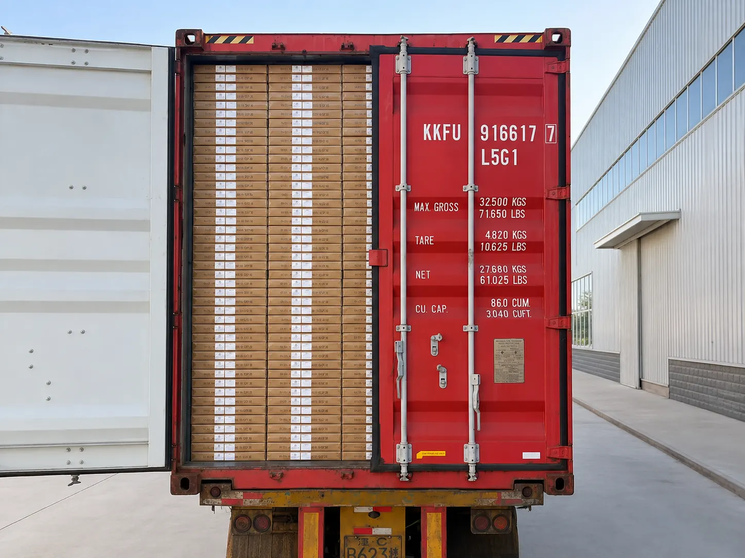 Ladder cartons loaded into export shipping container