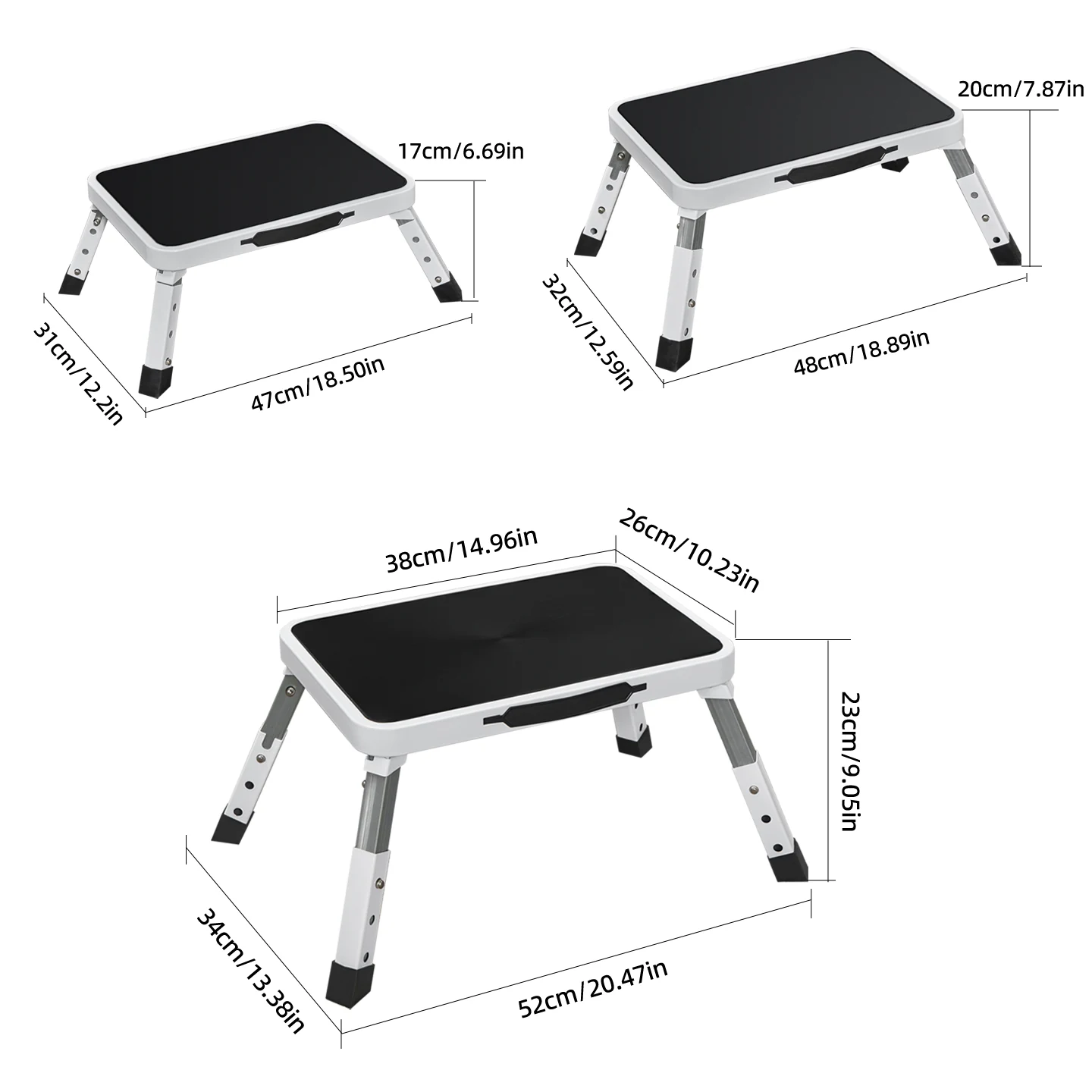 W38S 17 20 and 23 centimeter adjustable height dimensions