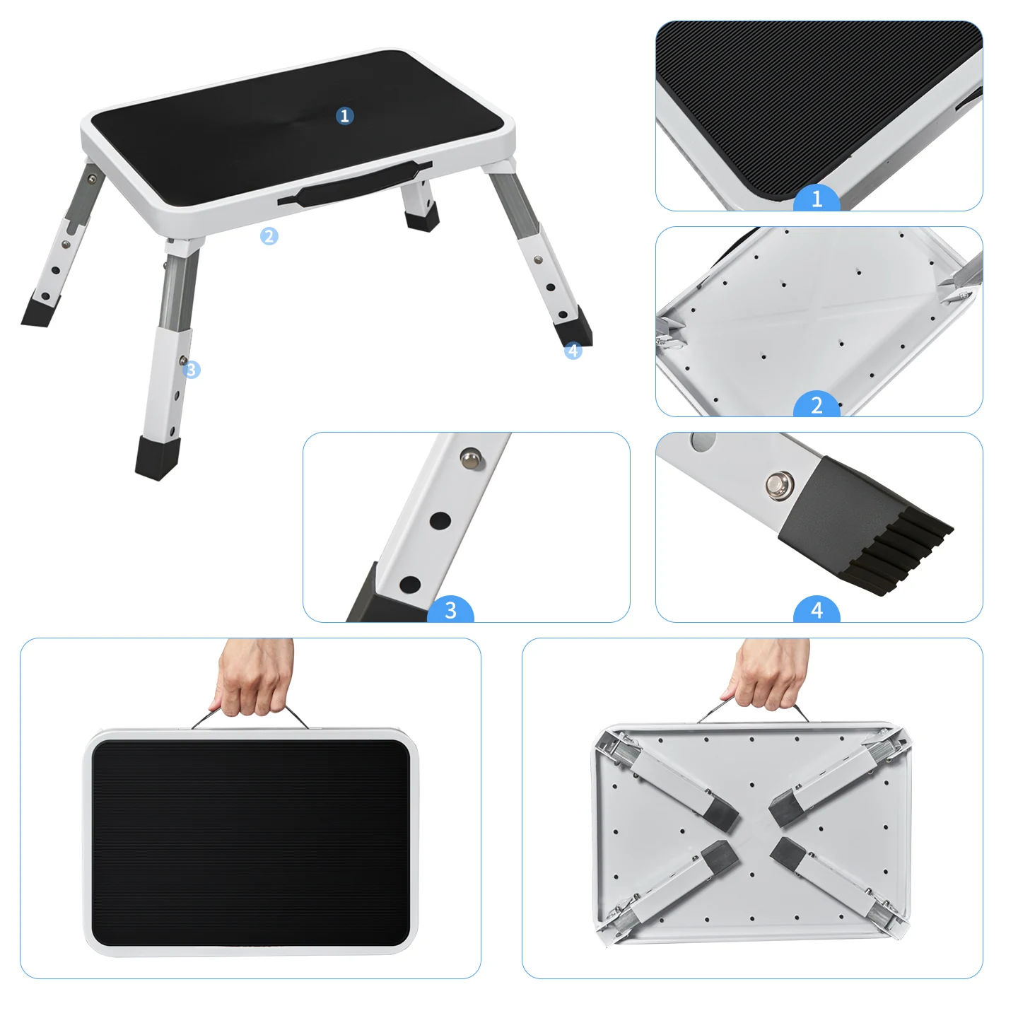 W38S anti-slip platform folding legs adjustment holes feet and carry handle