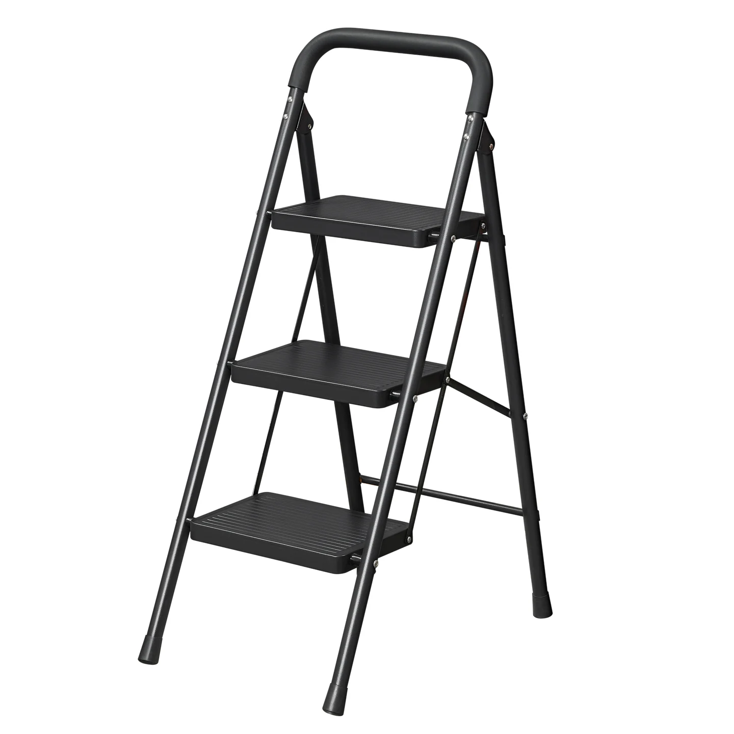 WF30H black three-step carbon steel folding ladder with padded handrail