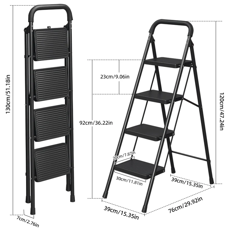 WF30H black four-step folding ladder open and folded