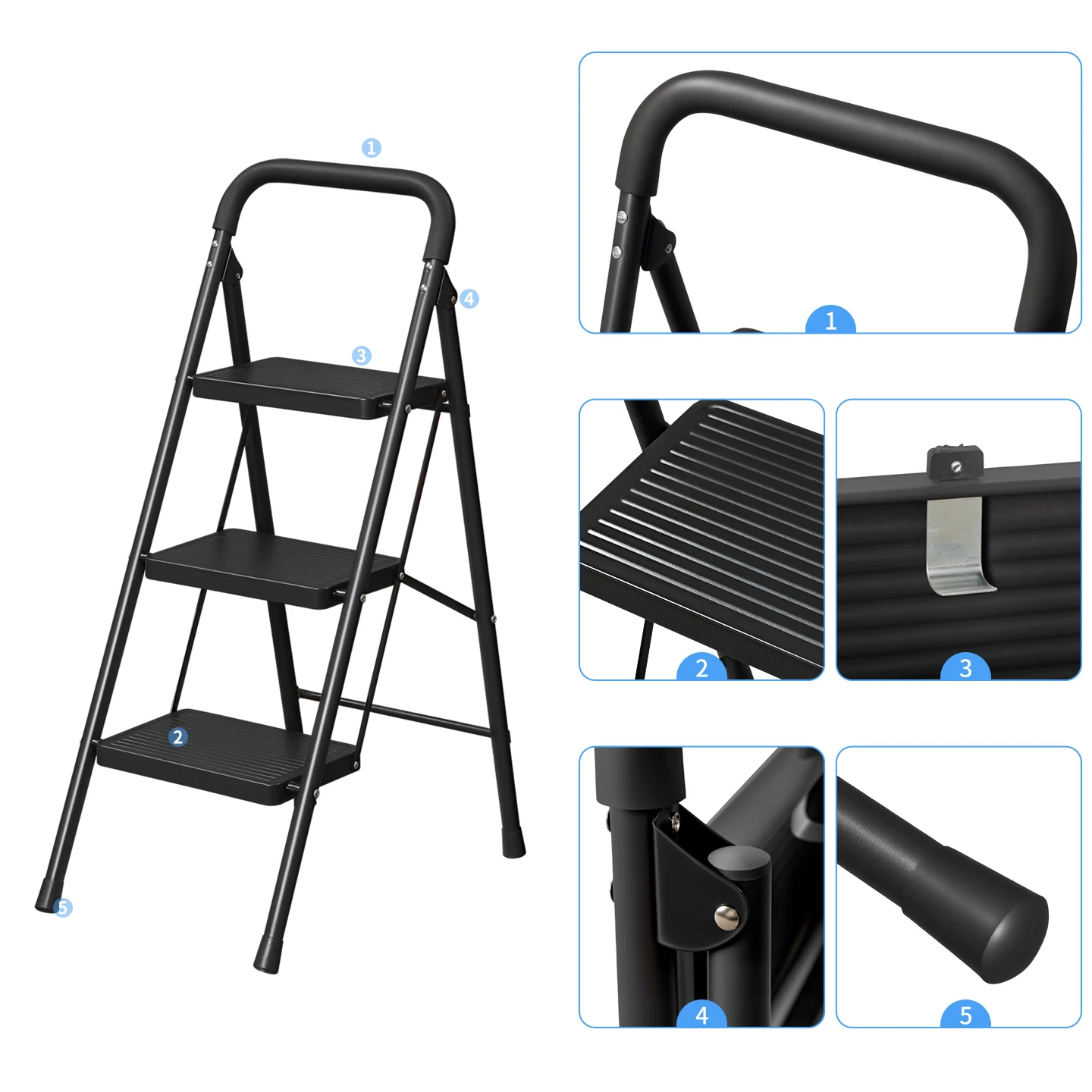 WF30H padded handrail ribbed treads safety catch hinge and anti-slip feet
