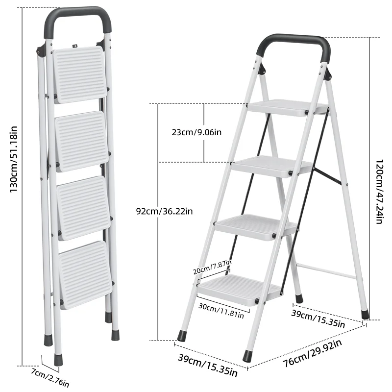 WF30H white four-step folding ladder open and folded