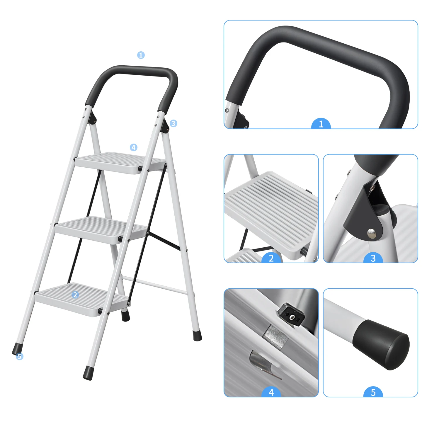 WF30HC padded handrail ribbed treads hinge locking catch and anti-slip feet