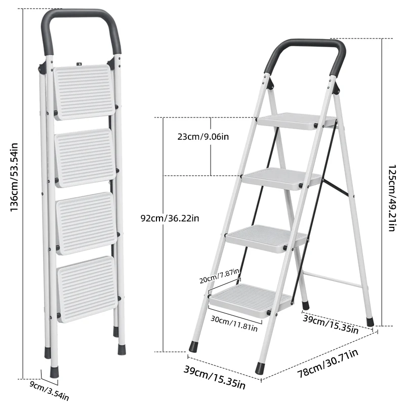 WF30HC white four-step folding ladder open and folded